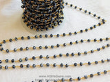 22k Gold Plated Black AB Rosary Chain, 6 mm Chains for Boho Jewelry CH #336, Gold Plated Mystic Grey AB