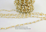 White Chalcedony Rosary Chain, 6 mm Gold Wire Wrapped Chains CH #313, By The Foot