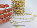 White Chalcedony Rosary Chain, 6 mm Gold Wire Wrapped Chains CH #313, By The Foot