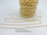 White Opal Beaded Rosary Silver Chain, Black or Gold Wire Wrapped CH #316, 4 mm Opalite Clear Chain