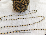 Black Rosary Chain, 4 mm Beaded Rosary Chain CH #343, Rondelle Gold Wire Wrapped