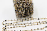 Faceted Natural White Agate Rosary Chain, 6 mm Black White Rosary CH #368, Beaded Gold Wire Wrapped Chains