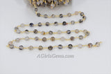 Gold Faceted Natural White Agate Rosary Chain, Black and White Rosary, Chain 6 mm Beaded Chains for Boho Style DIY Necklace Bracelet