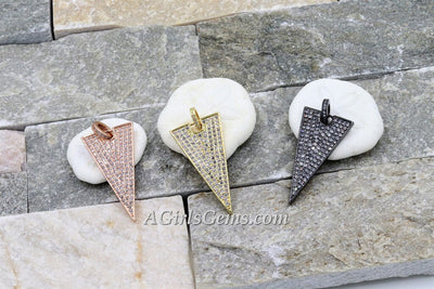 CZ Micro Pave Triangle Charm, Pyramid Shape Pendant - A Girls Gems