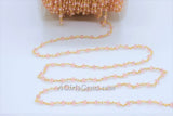Pink Crystal Rosary Chain, 6 mm Unfinished Bead Chains CH #333, Gold Wire Wrapped Chain