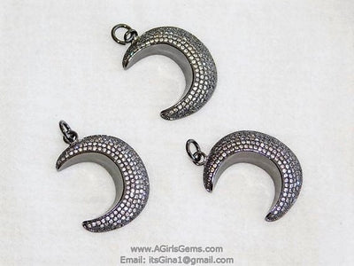 CZ Micro 18 k Gold Plated or Gunmetal Black Crescent Moon Pendant - A Girls Gems