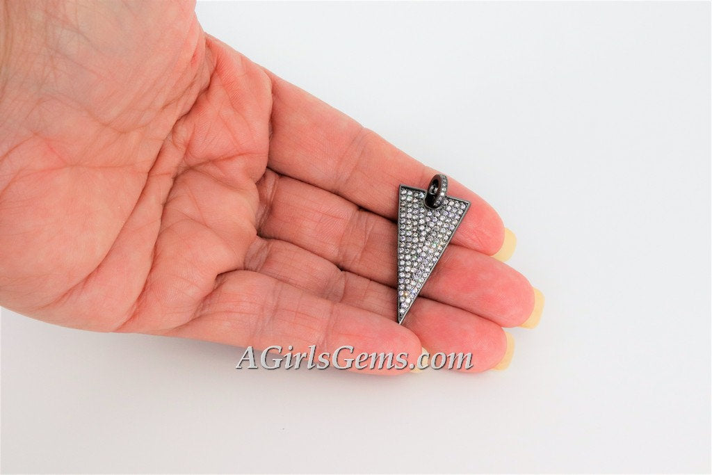 CZ Triangle Pave Bead Pendant Triangle Link Connector Pendant - A Girls Gems