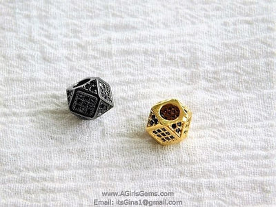 CZ Cube Beads, Cubic Zirconia Large Hole Beads #303, Pave Hexagon Square,Silver, Gold, Black Pave Beads Jewelry Findings