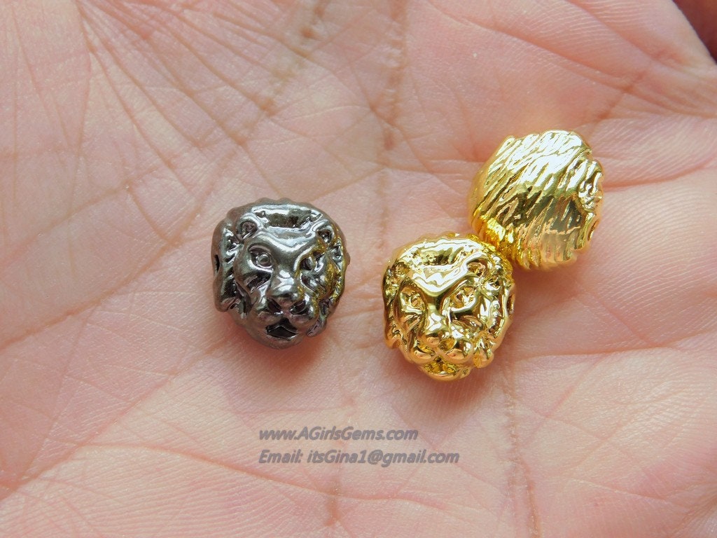 Tiger Charm Beads, 2 Pcs Gold or Black Leopard Cat Focal Bead #91