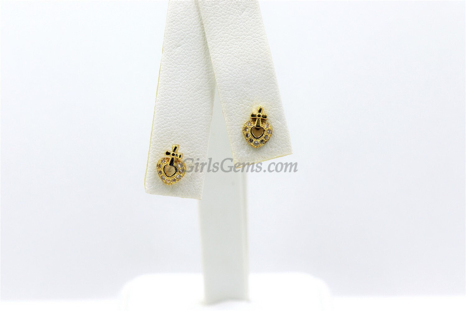 CZ Cross Earrings, 6 x 7 mm Tiny Sacred Cross Earring Studs, Cross Earring Studs for Women in Gold Cubic Zirconia