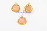 Pink Opal Pendant, CZ Micro Pave Opal, October Birthstone, Opal Teardrop Cubic Zirconia for Earrings, Necklace, Bracelet Charms