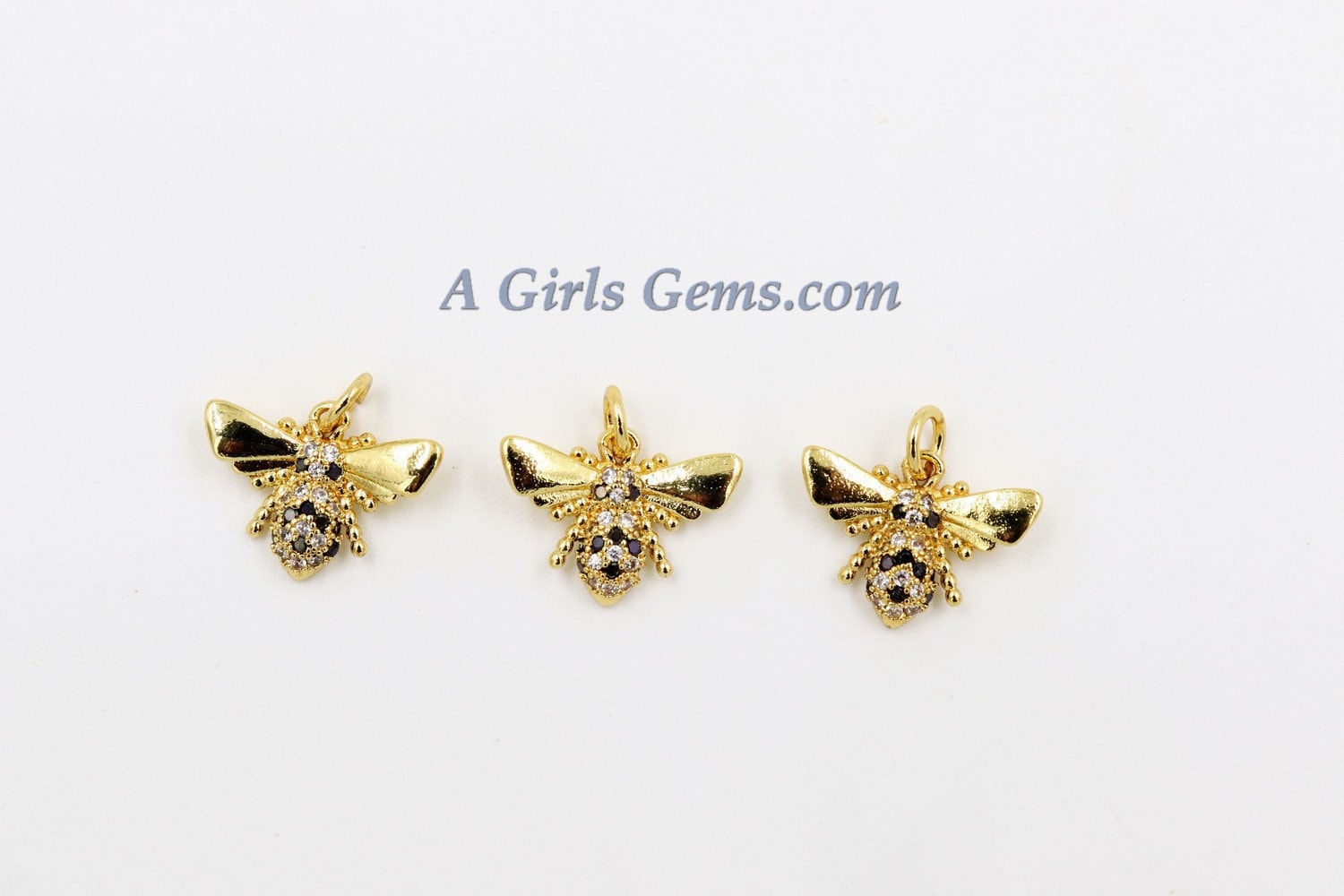 CZ Bee Charms, Tiny Bee Charms, 11 x 15 mm Small Bumble Bee Charms