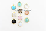 Square Charms, Gold Plated Gemstone Charms, Small Birthstone Pendants 14 x 16 mm