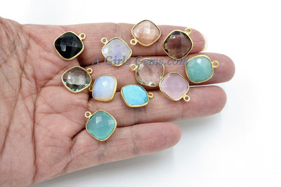 Teardrop Bezel Charms, Gold Plated Gemstone Pears, Rainbow, Labradorite, Opal, Cute Tiny Birthstone Pendants 13 x 16 mm Necklace, Earrings