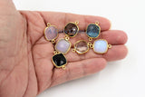 Square Gemstone Connectors, Gold Plated Silver Birthstone Stations