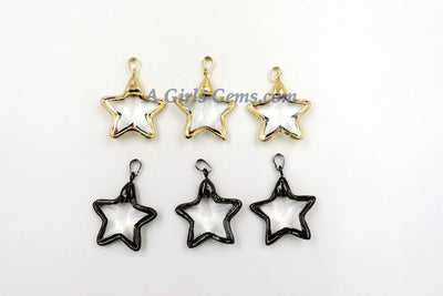 Soldered Star Pendants, Crystal Soldered Pendant in *Gold or Black Stars Charm*