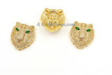 Tiger Head Pendant, AG #663, CZ Micro Pave Gold Tiger Pendants with Open Holes