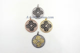 Enamel Flower Pendant, Large or Small CZ Micro Pave Round Disc Multi Color Charms #2091, Rose