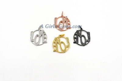 CZ Love Charms, CZ Large Round Bracelet Jewelry Pendants, Cubic Zirconia LOVE for Necklace, 18 k Rose/Silver/Gold or Black Rhodium Plated - A Girls Gems