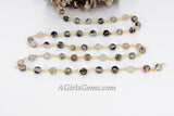 Gold Faceted Natural White Agate Rosary Chain, Black and White Rosary, Chain 6 mm Beaded Chains for Boho Style DIY Necklace Bracelet