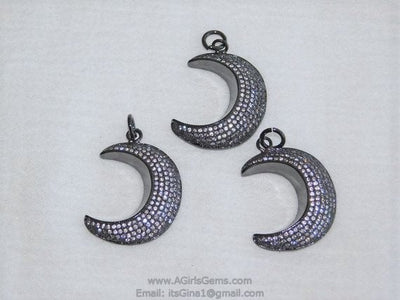 CZ Micro 18 k Gold Plated or Gunmetal Black Crescent Moon Pendant - A Girls Gems