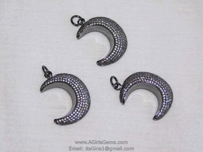 CZ Micro 18 k Gold Plated or Gunmetal Black Crescent Moon Pendant - A Girls Gems