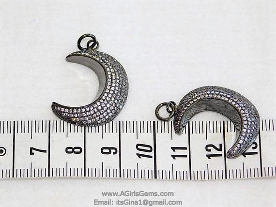 CZ Micro 18 k Gold Plated or Gunmetal Black Crescent Moon Pendant - A Girls Gems
