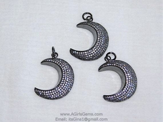CZ Micro 18 k Gold Plated or Gunmetal Black Crescent Moon Pendant - A Girls Gems