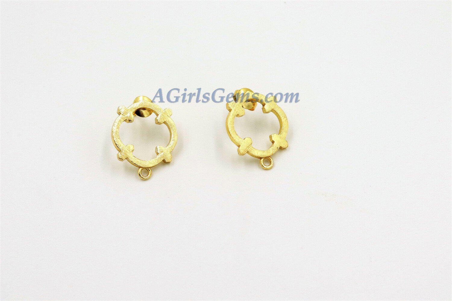 Brushed Gold Clover Quatrefoil Earrings, Closed Loop Cross Shape Stud Earring Findings #791, Matte Gold Earring studs, Jewelry Findings - A Girls Gems