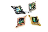 Diamond Shape Charm Connectors, CZ Micro Pave, *ALL CoLoRs* Rose, Gold, Silver, Black- 12 x 20 mm  Abalone Shell Connectors/Bracelet Charms