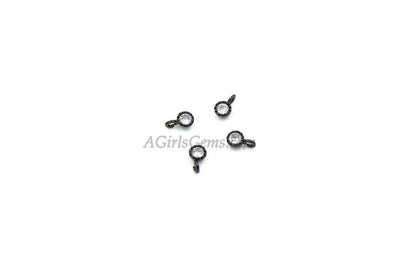 CZ Gold Solitaire Charms, 2 Pcs 4, 6 mm CZ Silver Solitaire Dangles, Black Cubic Zircon Link, Rose Gold Open Loop Dangle Charm Findings - A Girls Gems