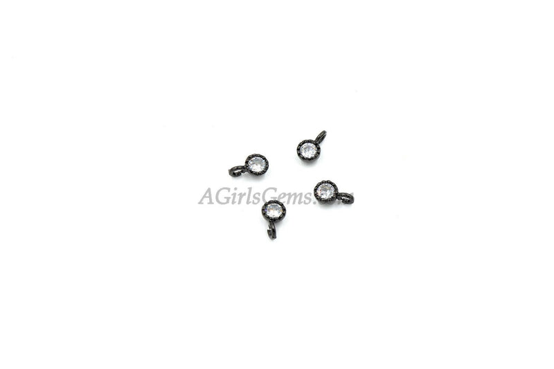 CZ Gold Solitaire Charms, 2 Pcs 4, 6 mm CZ Silver Solitaire Dangles, Black Cubic Zircon Link, Rose Gold Open Loop Dangle Charm Findings - A Girls Gems