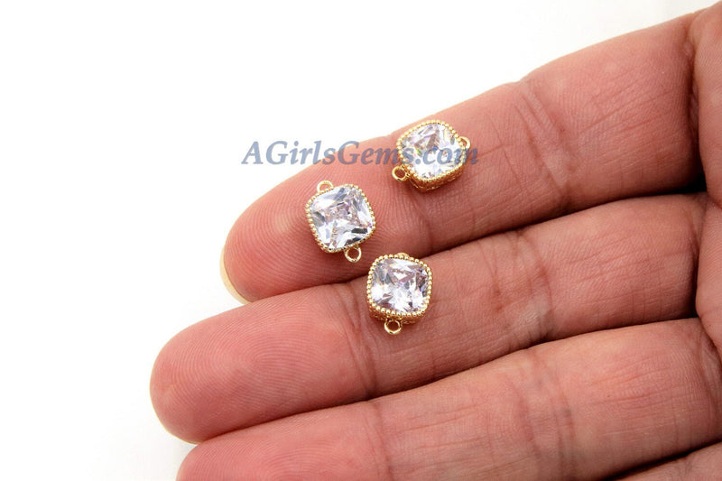 CZ Micro Pave Square Connectors or Charms 