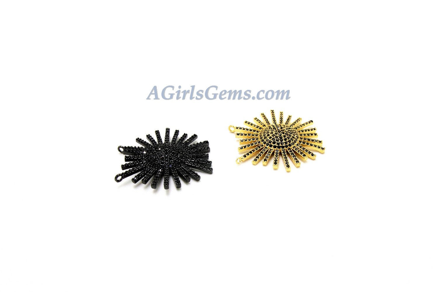 CZ Micro Pave Star Connector, Starburst Black Pave CZ Gold Black Pave Sun - A Girls Gems