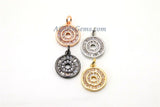 Round Disc Pendant, CZ Pave Small Coin Charms, Baguette Circle
