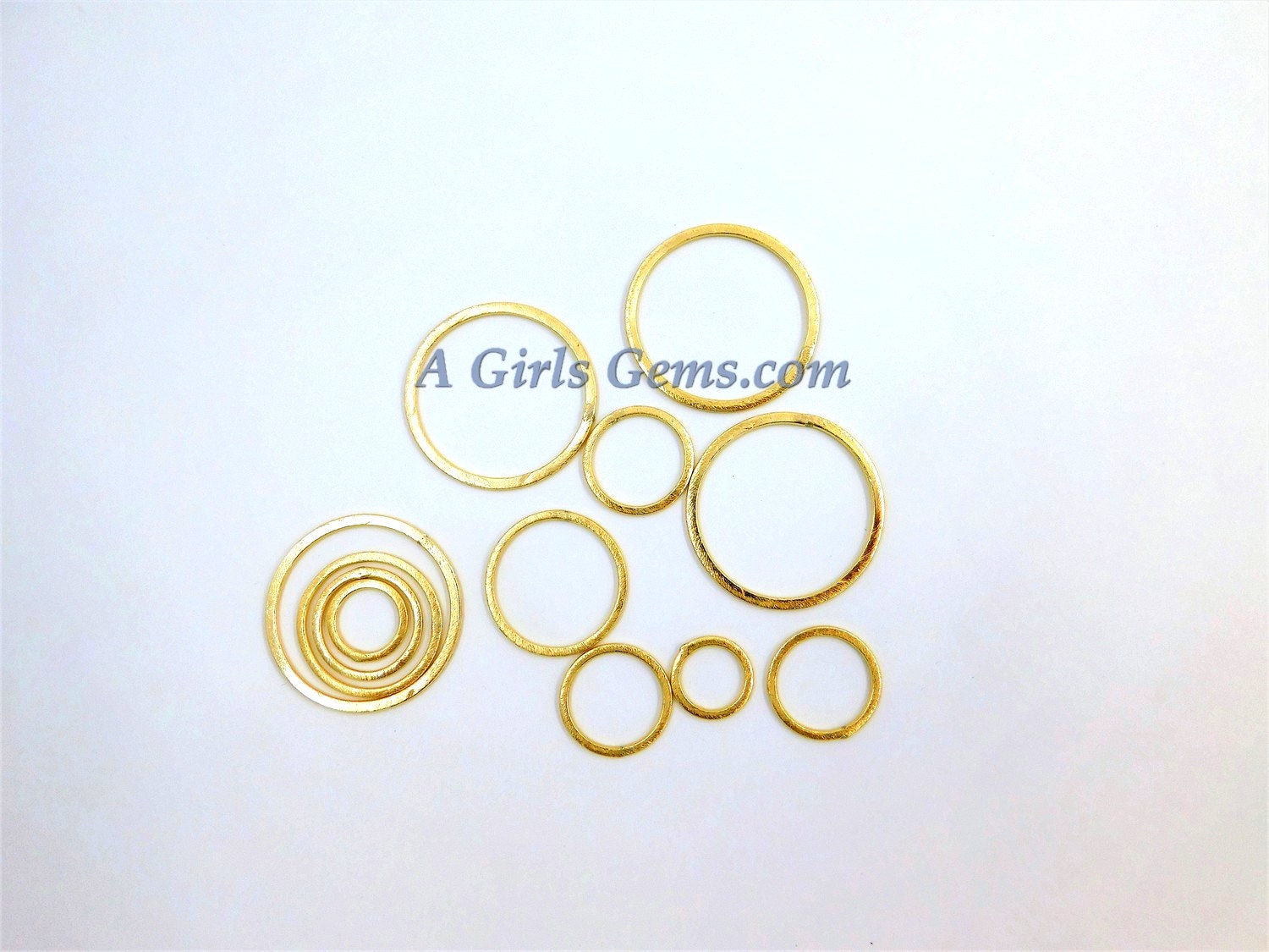 Brushed Gold Washer Charms, Gold Round O Connector Ring Hoop Charms #790, Sizes 15 - 60 mm