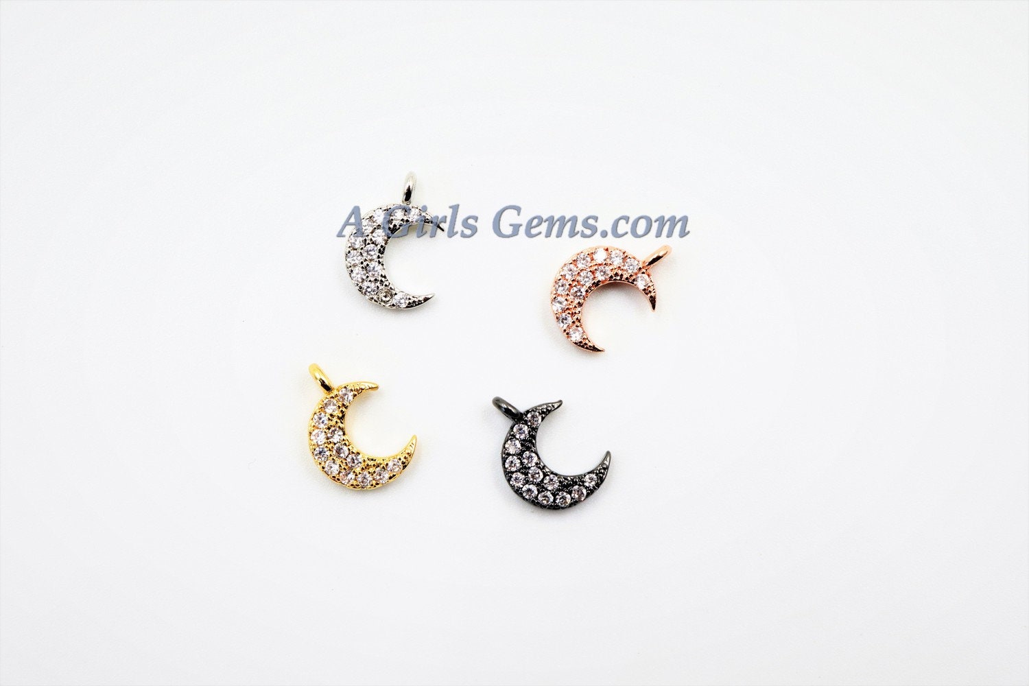 CZ Tiny Crescent Moon Charm, 3 pcs Mini Moon Charms, Dainty CZ Moon, 8 x 10 mm #26 - A Girls Gems