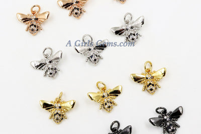 CZ Micro Pave Bee Charms, Tiny Bumble Bee Bracelet Charms Gold/Rose Gold/Black/Silver Insect/Queen/Mary Kay - A Girls Gems