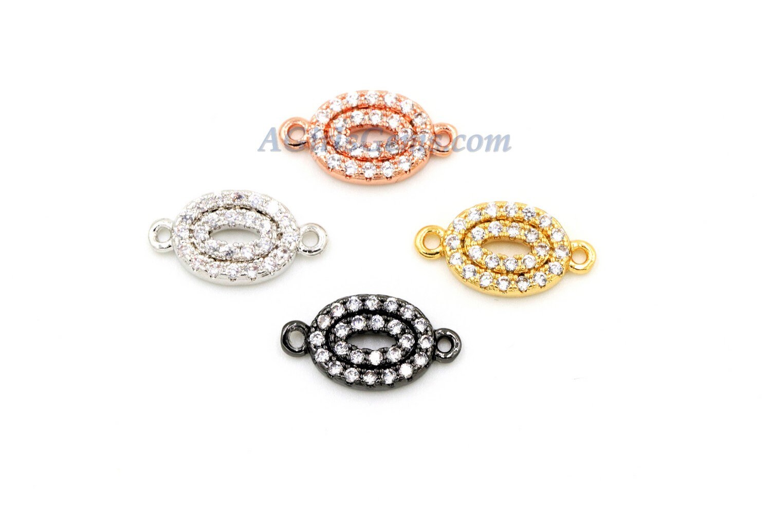 Oval Charms Connectors, 2 Pcs/Silver Rhodium Plated CZ Micro Pave Egg Bead Oval Bracelet Connector 7 x 13 mm, Egg Bead Necklace Charms