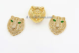 Tiger Head Pendant, AG #663, CZ Micro Pave Gold Tiger Pendants with Open Holes