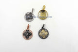 Enamel Flower Pendant, Large or Small CZ Micro Pave Round Disc Multi Color Charms #2091, Rose