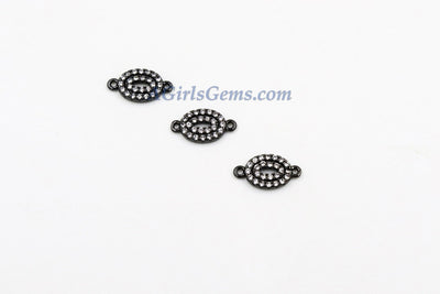 Oval Charms Connectors, 2 Pcs/ Gunmetal Black Rhodium Plated CZ Micro Pave Oval Teardrop Connector 7 x 13 mm, Egg Bead Necklace Charms