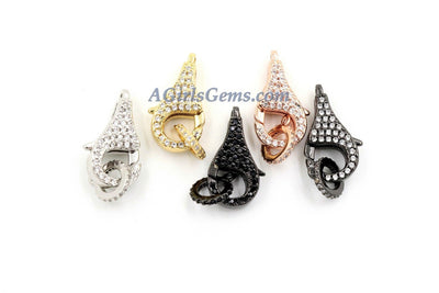 CZ Pave Lobster Clasp, Black Pave Clear 10 x 20 mm Rose, Gold, Silver, Black Connector Clasp, Cubic Zirconia #310 - A Girls Gems