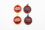 Enamel Pendant Red Lips Charms, CZ Micro Pave Kiss Charms in 18 k Gold/Black Rhodium #31, Round Circle 18 mm Disc *Cute* Red Burgundy *Love*