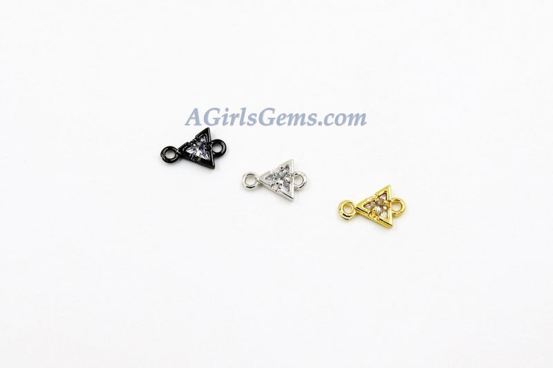 CZ Micro Pave Triangle Connectors - 4 Pcs Tiny Triangle Dangle Links, Rose Gold/Gold/Silver/Black Rhodium Plated - A Girls Gems