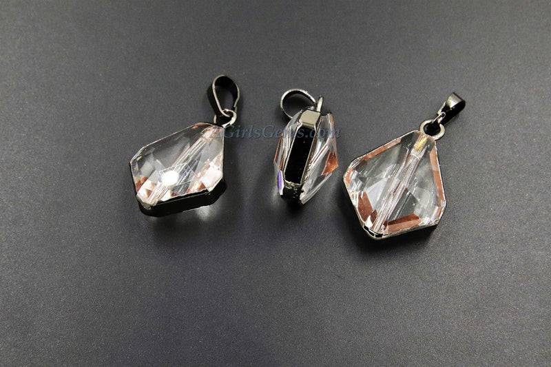 Crystal Soldered Pendants, *NEW* Black Crystal Teardrop Oval, Black/Gold Diamond Shaped Chandelier Crystal Charms in Copper Foil - A Girls Gems
