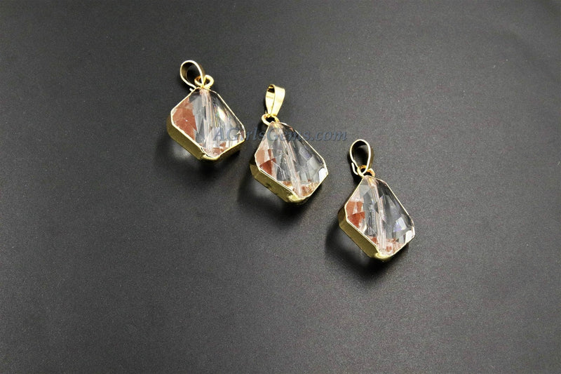 French Crystal Soldered Pendants, Crystal Teardrop Oval, Black, Gold Diamond Shaped Chandelier Crystal Charms in Copper Foil - A Girls Gems