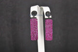 Mardi Gras Jewelry, Pink and Black CZ Pave Stud Earrings, Diamond Pave Fuschia Vertical Bar Earrings  by Regina Harp Designs