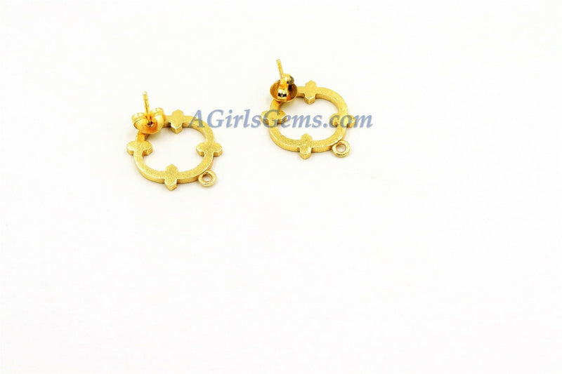 Brushed Gold Clover Quatrefoil Earrings, Closed Loop Cross Shape Stud Earring Findings 