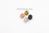 CZ Cube Beads, Cubic Zirconia Large Hole Beads, 18 k Rose/Silver/Gold or Black Rhodium Black Pave Square Spinel Pavel Beads